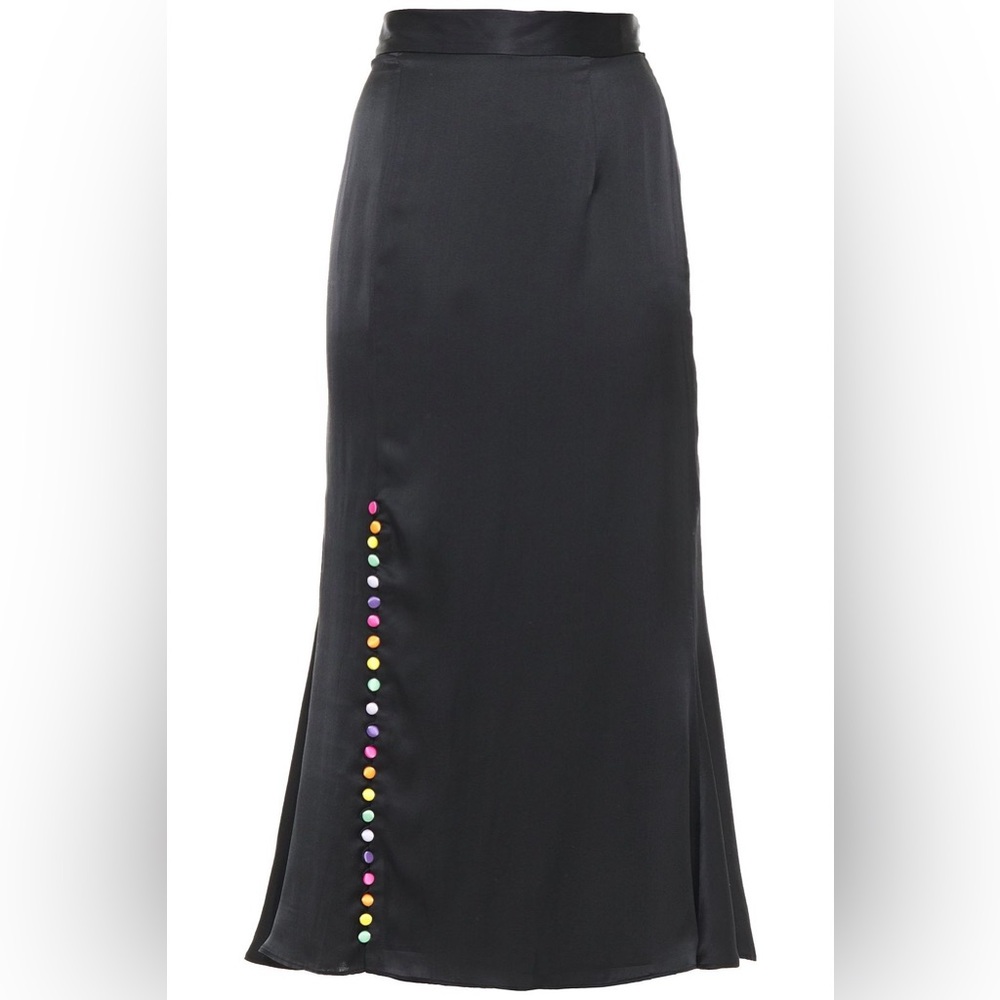 OLIVIA RUBIN Hanna fluted button-detailed silk-satin midi skirt